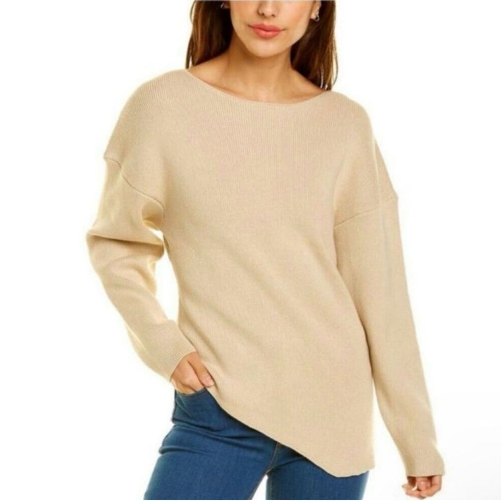 Modern Citizen Jourdan Asymmetrical Hem Ribbed Stretch Cotton Sweater Oatmeal XL
